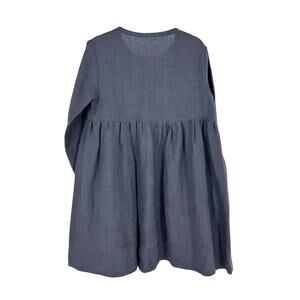 Girls 5Y Hand Made 100% linen Dress Button Front Graphite Blue Long Sleeve Boho